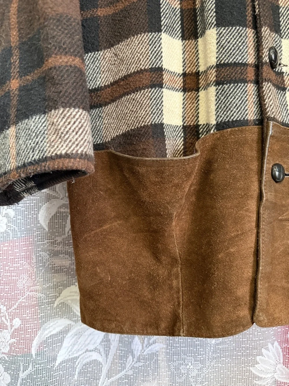 Vintage Laurence Roy suede and wool plaid jacket - Picture 3 of 6